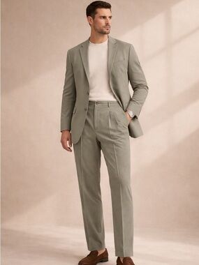 Claiborne 2 Piece Suit Set Blazer Pants Neutral Work Office Classic 32x30